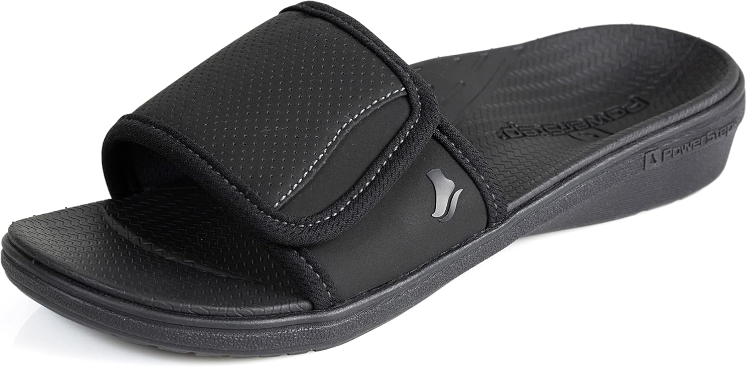 Powerstep Women's Arch Support, Plantar Fasciitis Relief Slide Sandal, Black-BLK, 10