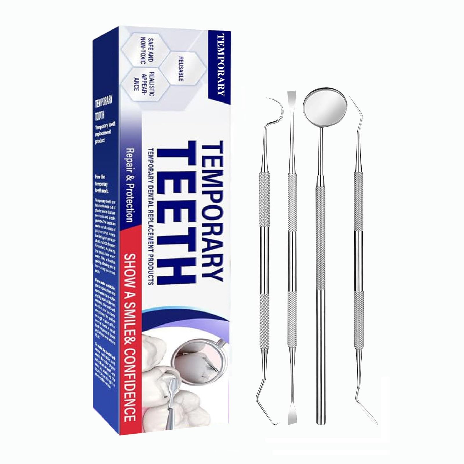 DIY Provisional Kit with 4 Tool for Men and Women Regain Confidence Smile, Nature and Comfortable