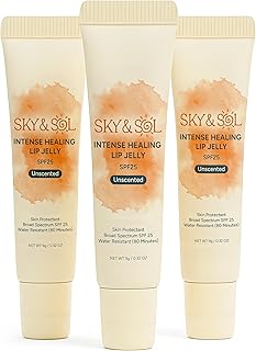 Sky & Sol Lip Balm SPF 25 – 3 Pack Natural Hydrating Lip Jelly with Broad-Spectrum Sun Protection and Primer, Water-Resistant for Smooth, Plump & Rosy Lips.
