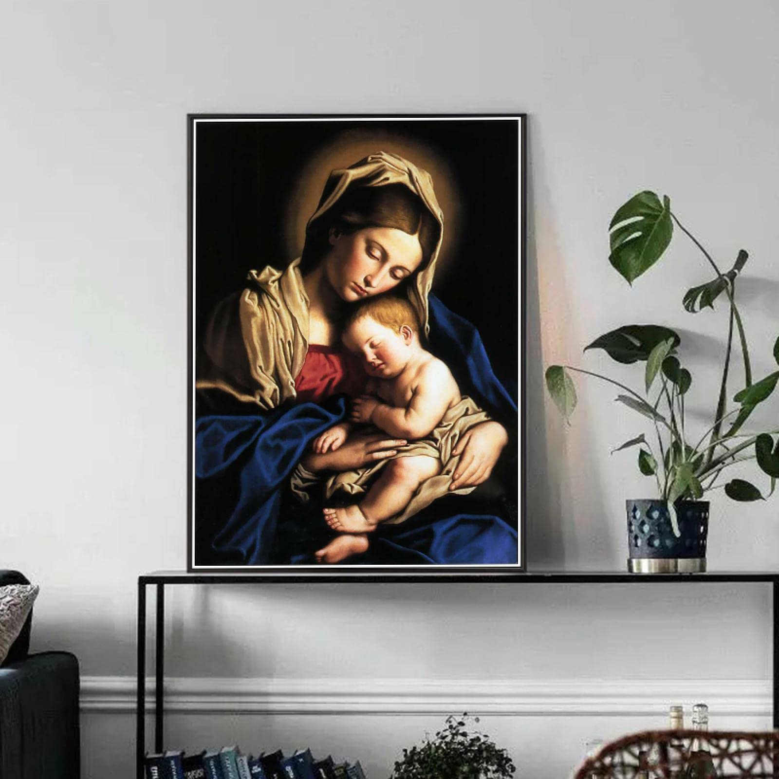 Amazon.co.jp: キャンバス絵画 聖母マリアがイエスを抱くカトリックの