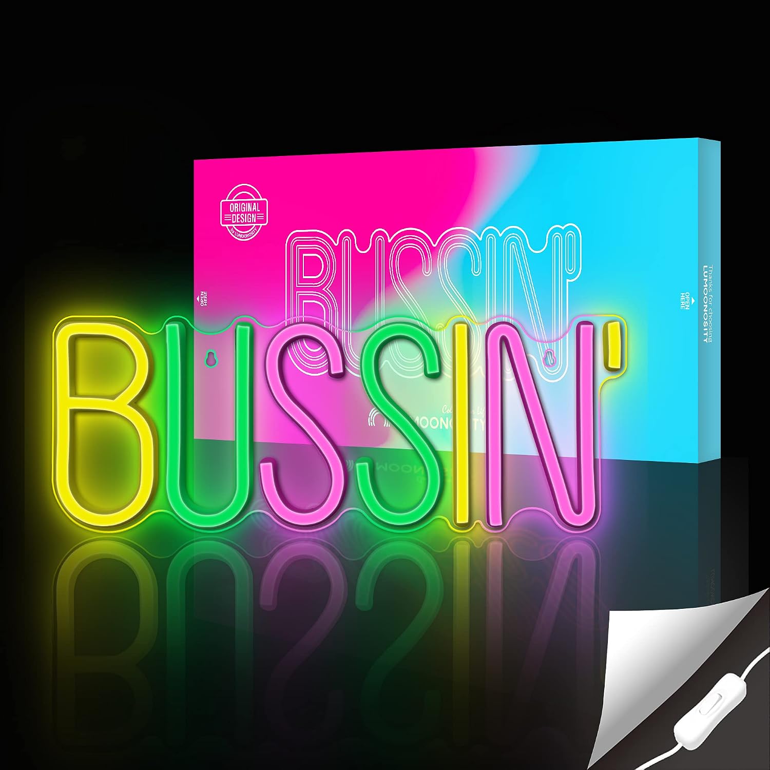 Lumoonosity Bussin Neon Sign - Meme Bussin Led Neon Lights for Gamers/Streamers/Influencers – Cool Trendy Led Signs with On/Off Switch for Wall, Bedroom, Game Room Decor - 16.9 x 6.5-inch