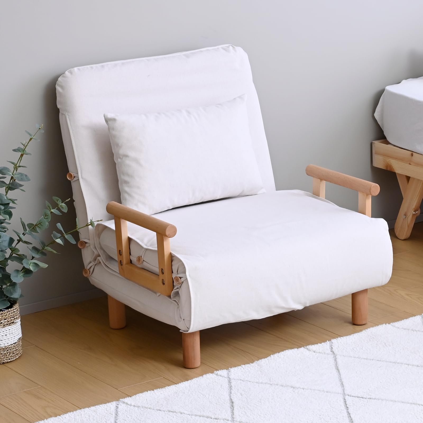 Amazon｜山善(YAMAZEN) ソファーベッド 3WAY ソファ 木製アーム付き
