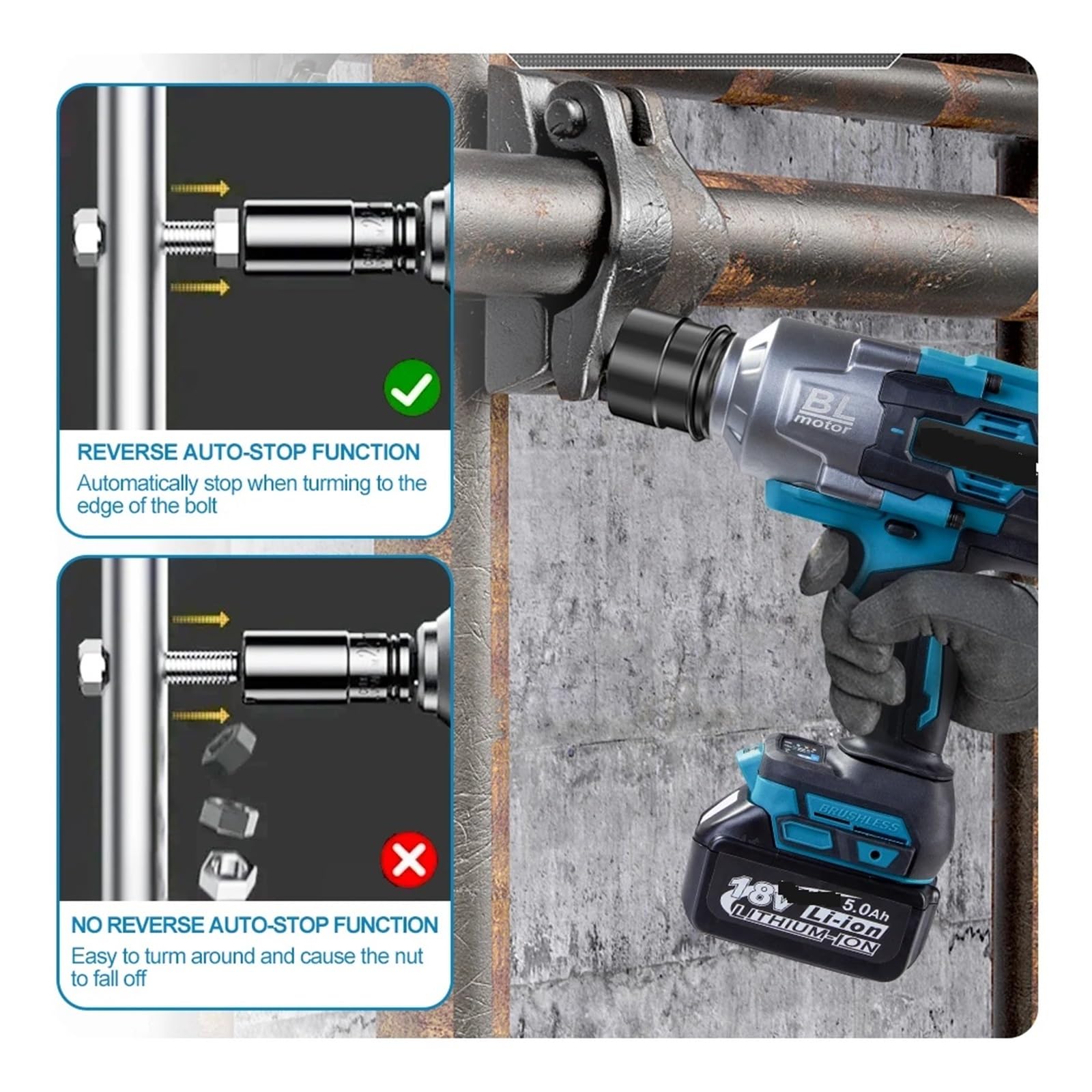 Llave de Impacto Llave Eléctrica Sin Escobillas De 3100NM, Llave De Impacto Inalámbrica De 3/4 Pulgadas, Herramienta Eléctrica De Mano For Batería De 18v(2x9.0Ah 38mm Battery)