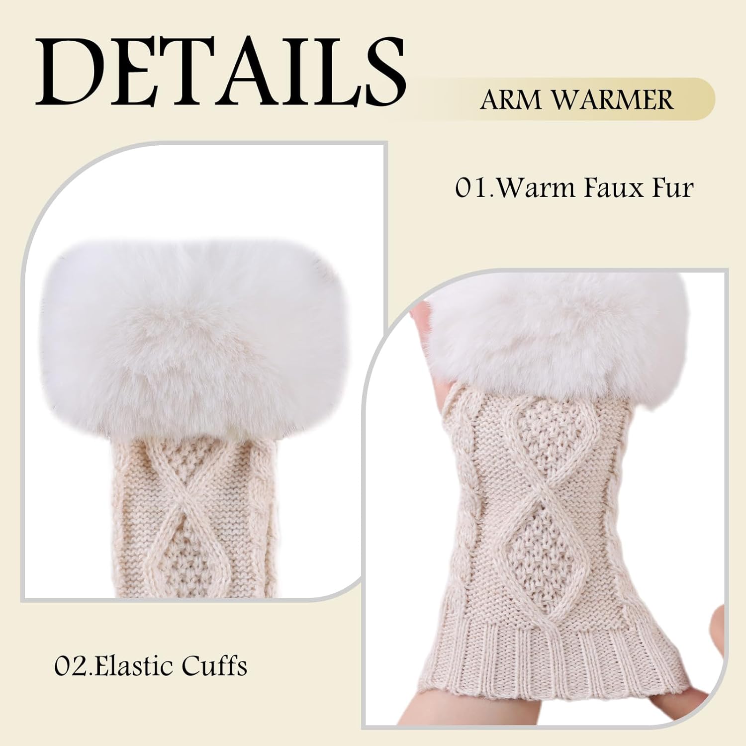 PESAAT Knit Arm Warmers Faux Fur Fingerless Gloves for Women Winter Wrist Warmers with Thumb Hole - Image 2