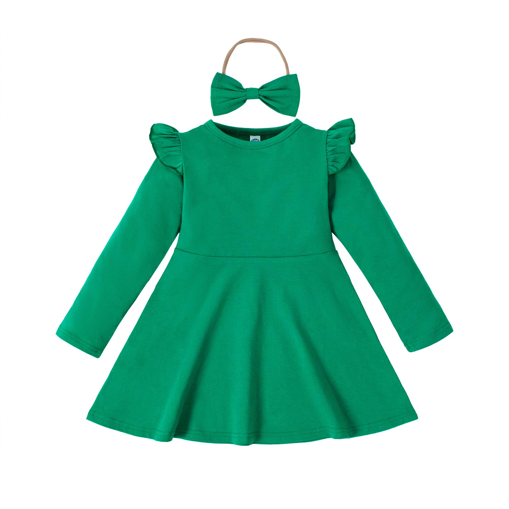 LYSMuch 18M-7Y Toddler Girls Solid Color Ruffle A-Line Hem Knee Dress Shirt Top Bottom Shirt