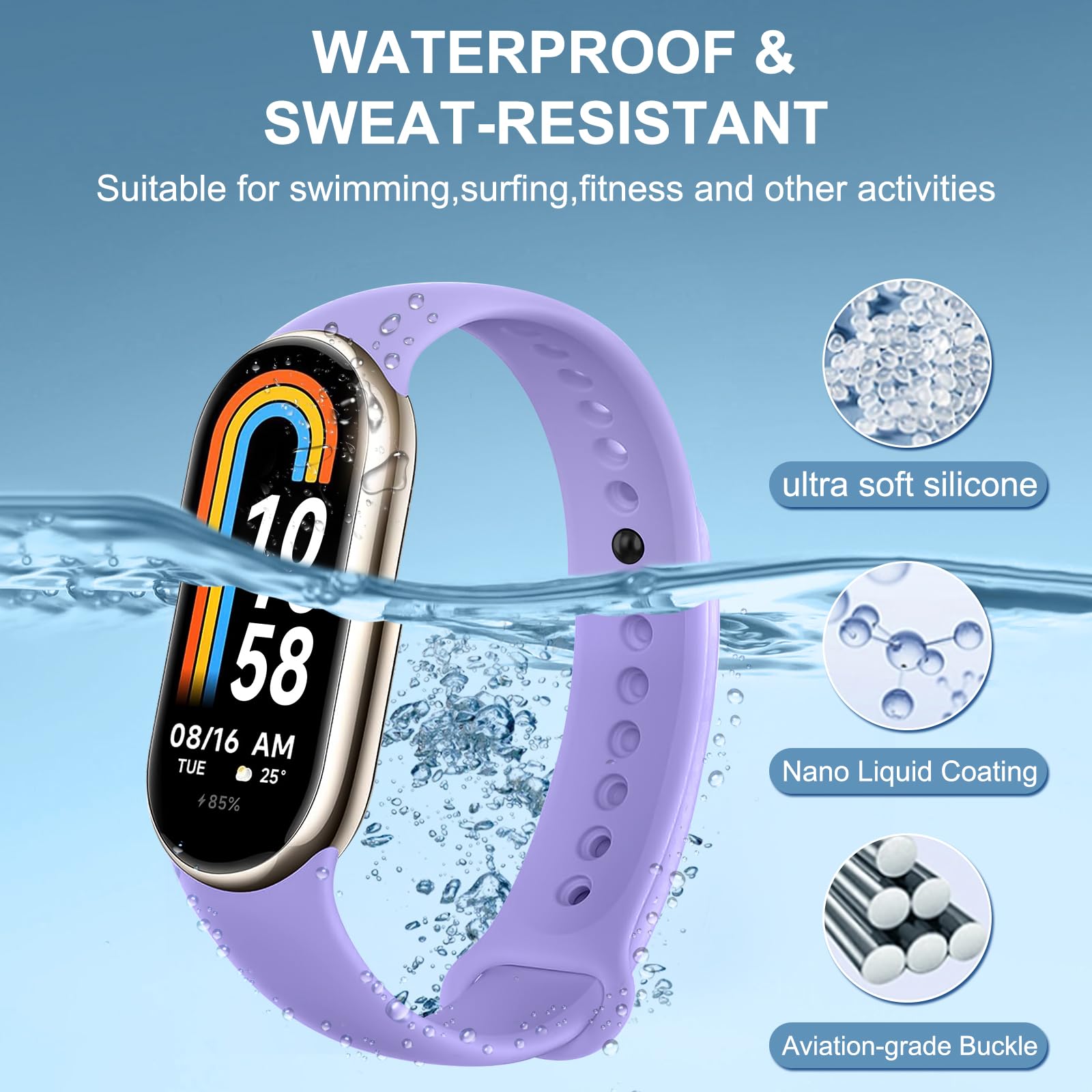 Higgs 3 Pezzi Cinturini Compatibile con Cinturino Xiaomi Mi Band 8/Mi Band 8/Xiaomi Mi Band 9/Mi Band 9 per Donna e Uomo, Cinturino Remplacement Sportivo Silicone Morbido Traspirante