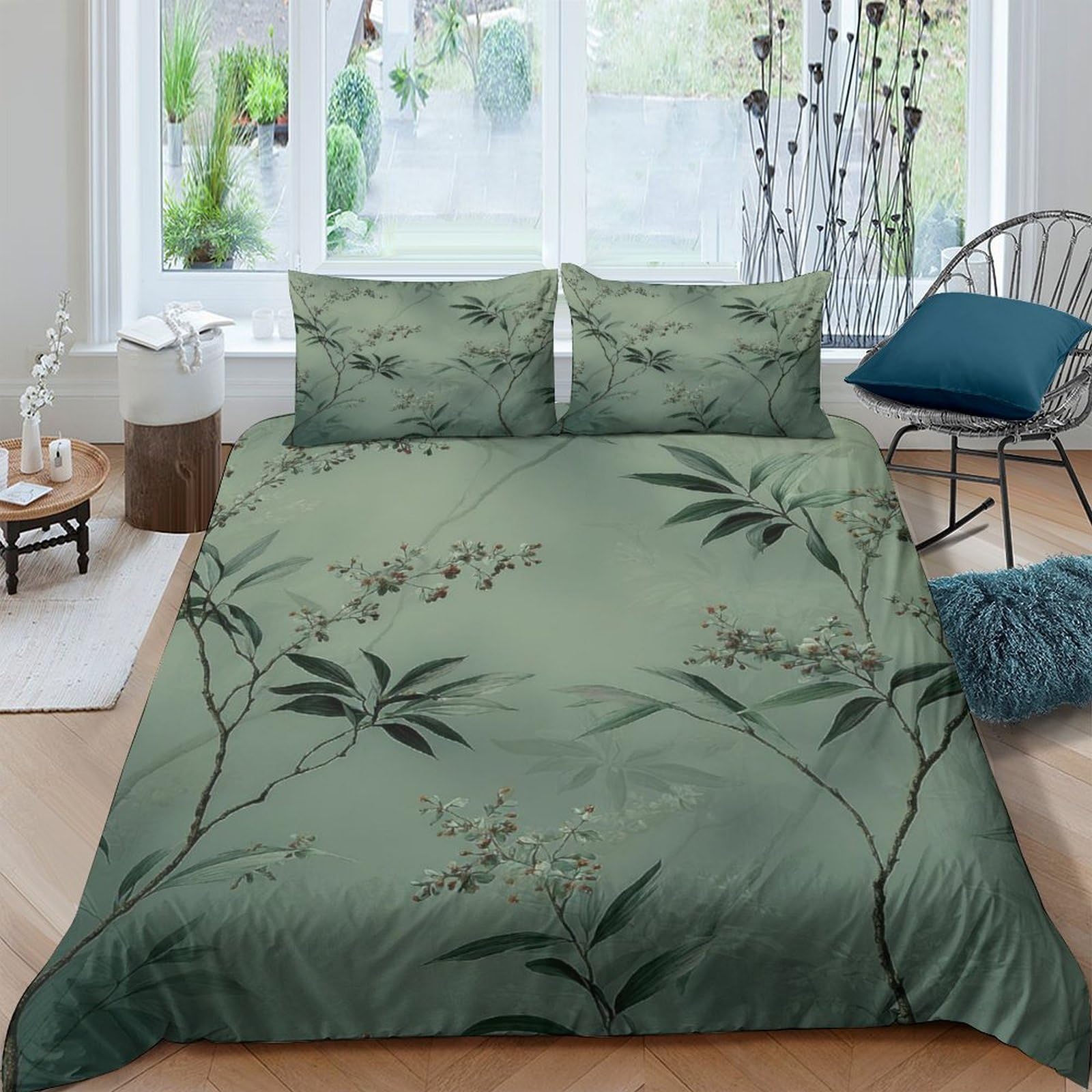Ctjqhvkz Style-6 3D Printed Bamboo Leaves Fitted Sheet Microfiber Soft Green Nature Mattress Cover For Bedroom Guest Room Decor Single（135X200cm）
