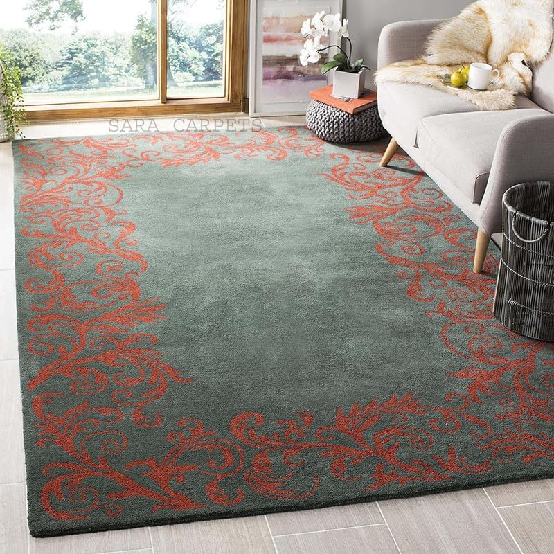 Image of Modern Abstract Hand Tufted Wool Floor Carpet for Home decore Living Room|Home and Bedroom & Hall 4x6 feet (120 x 180cm) Grey H40