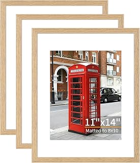 ATOBART 11x14 Picture Frame Set of 3, Light Wood, Plexiglass
