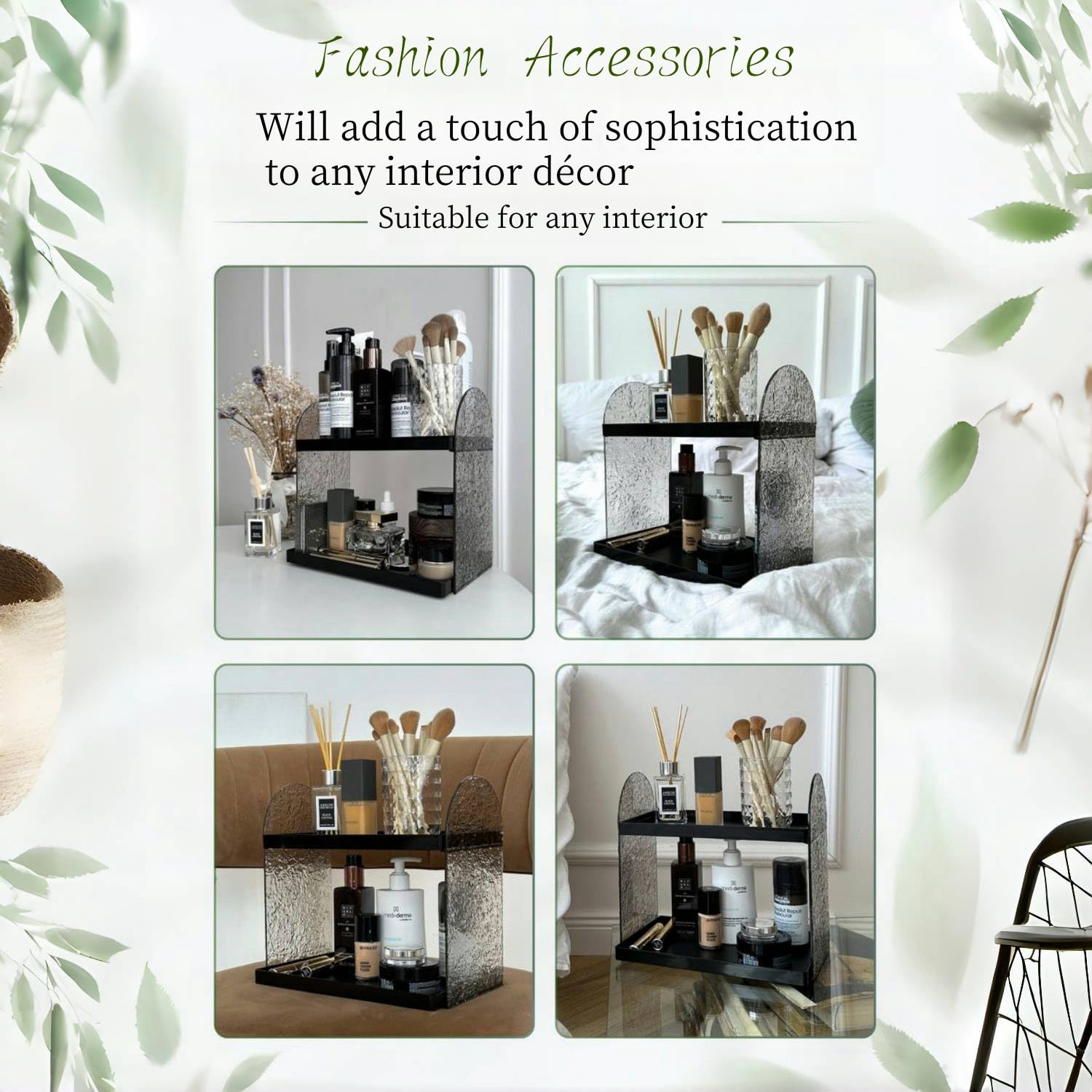 Organizer Da Toeletta 2 Ripiani In Metallo - Portaprofumi, Cosmetici E Cura Pelle, Nero, Per Bagno E Camera