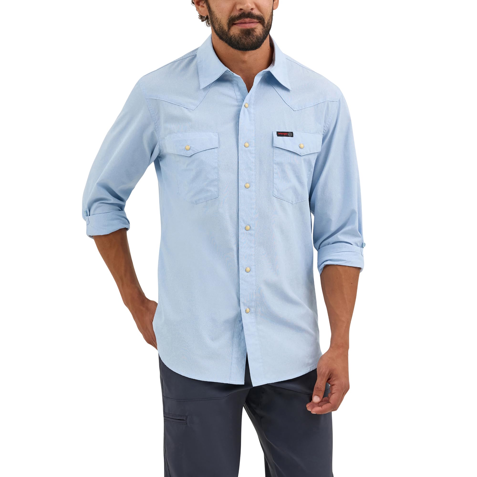 Atg Men's Cerulean By Wrangler Western Drover Button-Down Shirt, 3XL