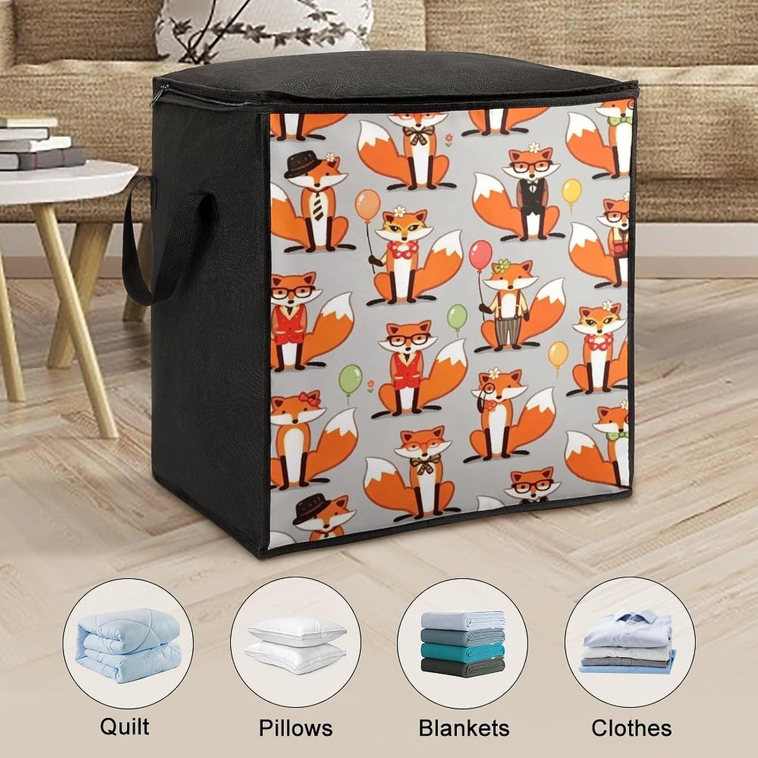 Fox Comforter Storage Bag Moving Bag | Clothes Storage Bins-70L,Moving Bag With Dual Handles For Easy Carrying, Zipper Design Durability for Home,Bedroom,Closet