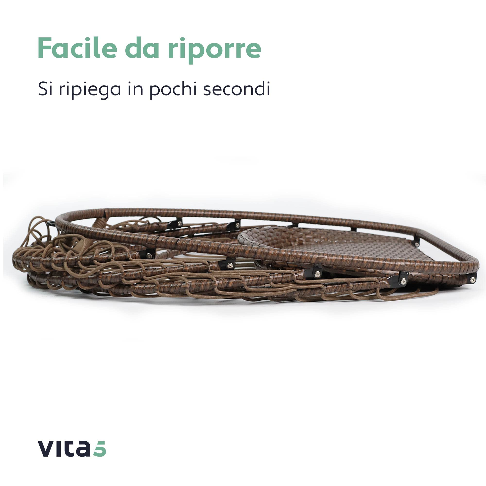 Vita5 Poltrona Sospesa da Giardino con grande Cuscino e Poggiatesta | Sedia a Dondolo con Struttura in Acciaio Capacità 150kg | Sedia Sospesa da Esterno o Interno con Supporto | Beige