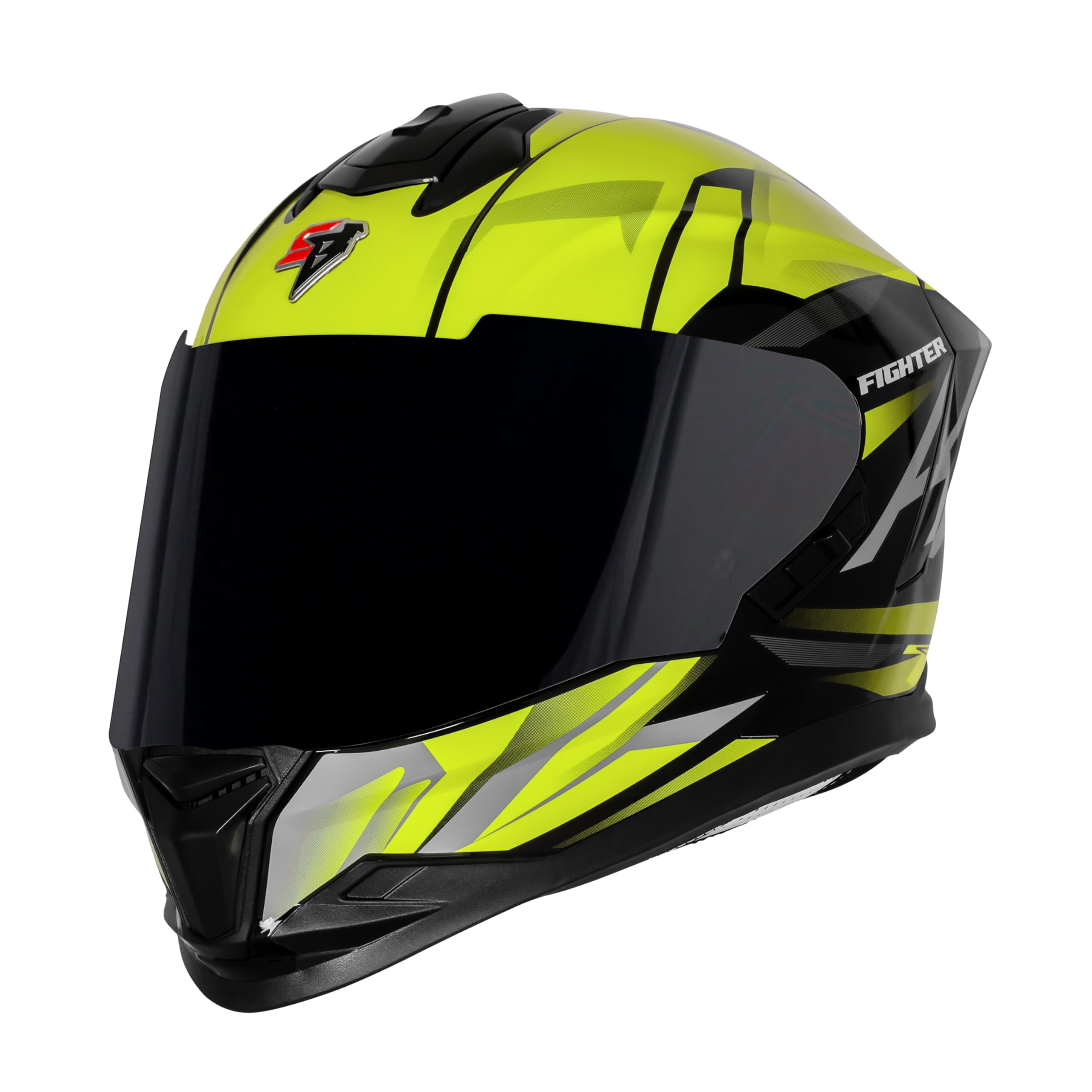Steelbird SBH-57 Fighter F4 Full Face Helmet Glossy Black Fluo Yellow - Image 1