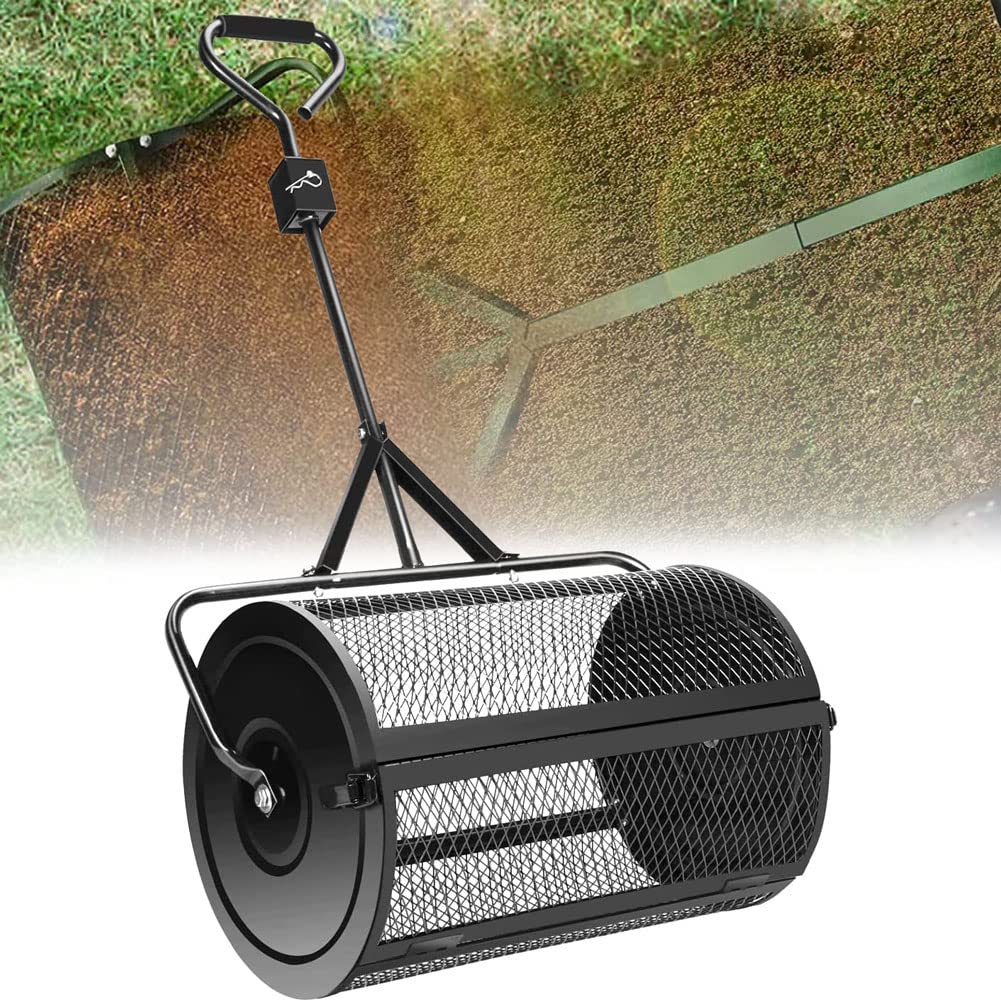 Esparcidor de compost, herramienta de malla de metal duradera con mango triangular para césped y jardín, ideal para plantar, sembrar y esparcir estiércol