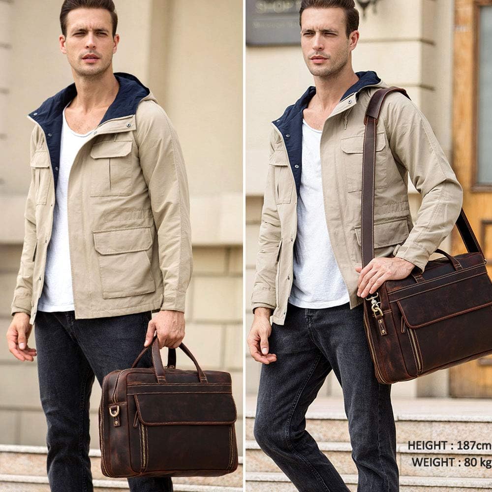 Bеѕt Prоmо TIDING Vintage Leather Briefcase 17 Inch Laptop Case Business Travel Messenger Shoulder Bag For Men(Updated Version)