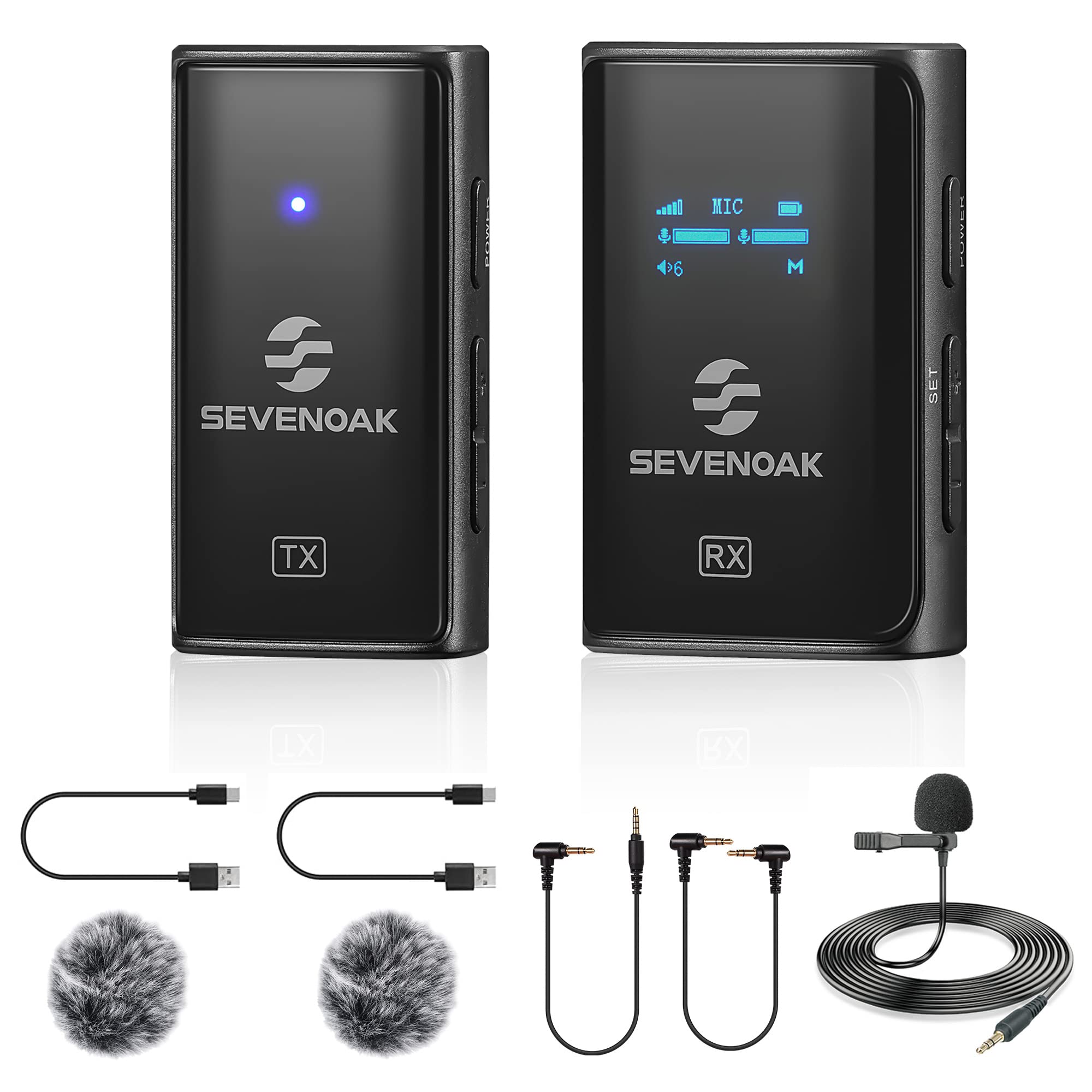 Sevenoak SKM-K1 OLED Wireless Lavalier Microphone Compact Lapel Clip on Mic for DSLR Camera Smartphone for Vlog Live Streaming Interview Record YouTube