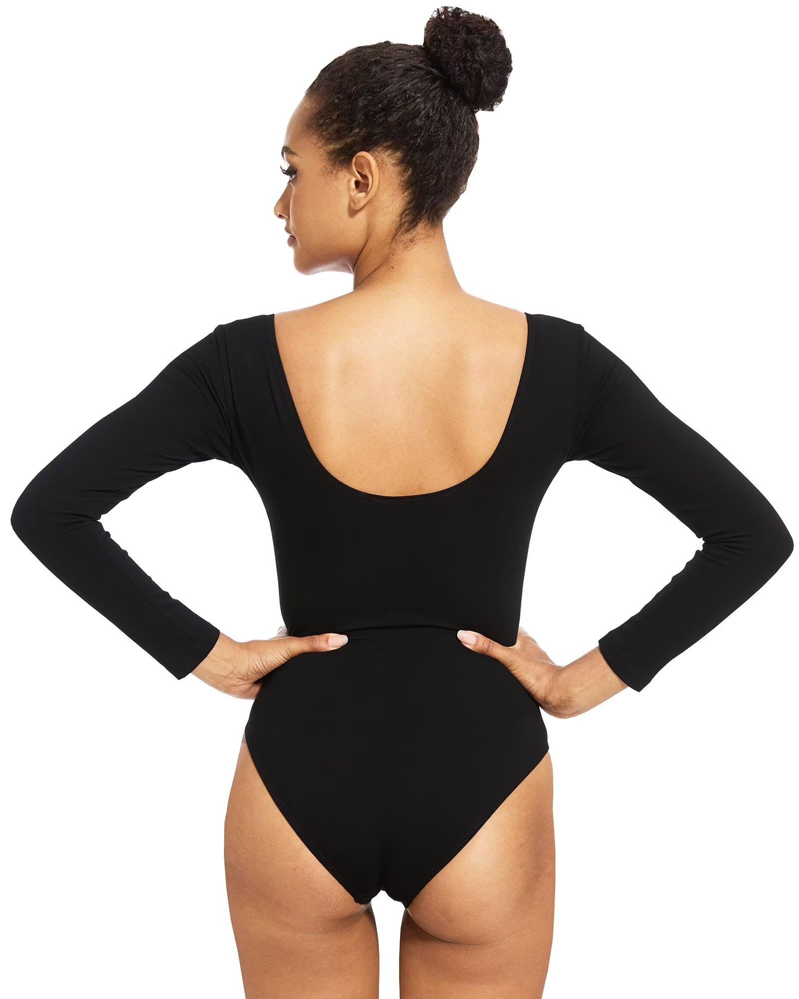Justaucorps Gymnastique Noir,Femme Coton Manches Longues Body de Danse Classique Adulte