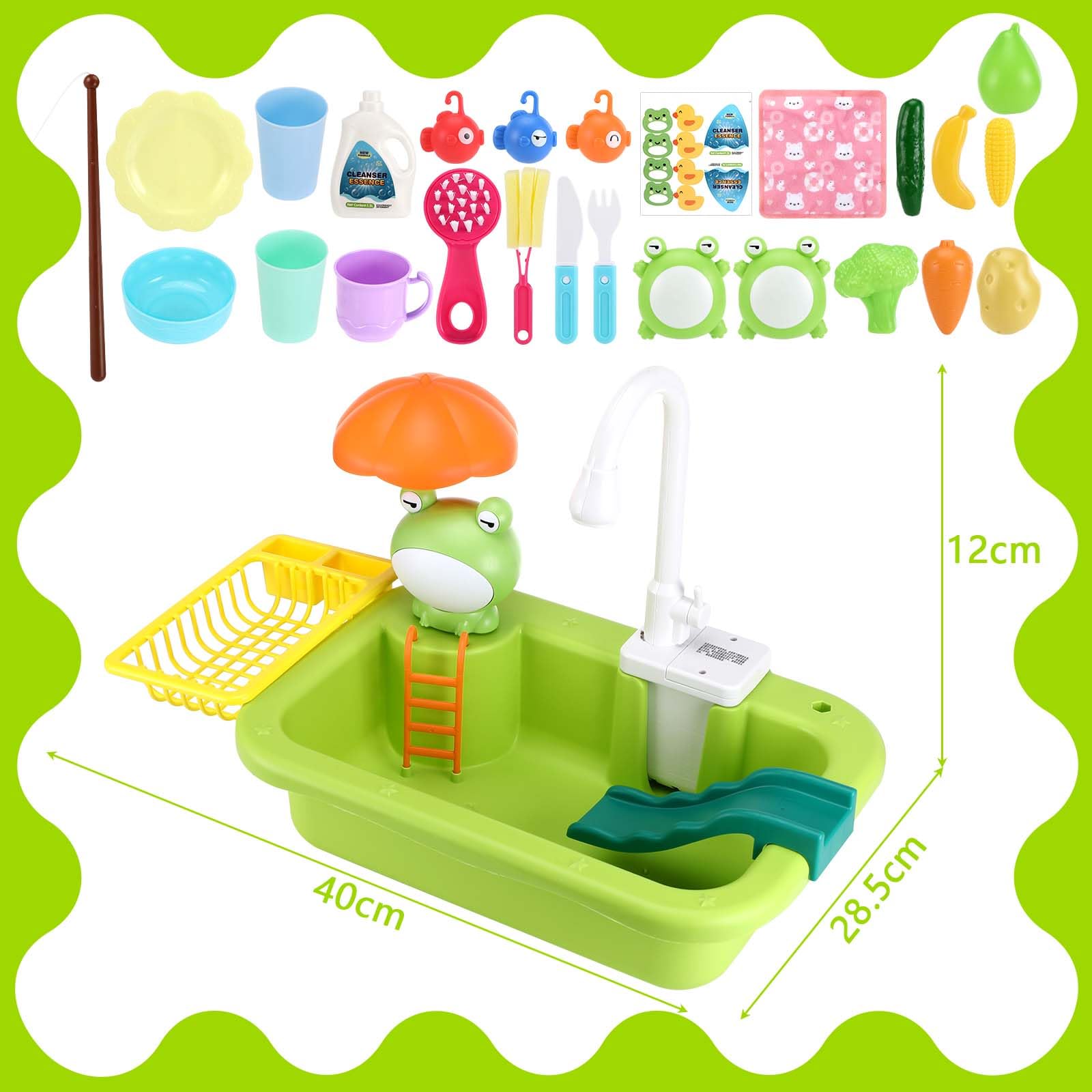 Spielspüle Spielzeug, 2 in 1 Kitchen Sink Toy Set mit Küchenspielzeugzubehör und Angelspiel, Waschbecken Kinder mit Wasserfunktion Geeignet als Geschenk für Jungen und Mädchen