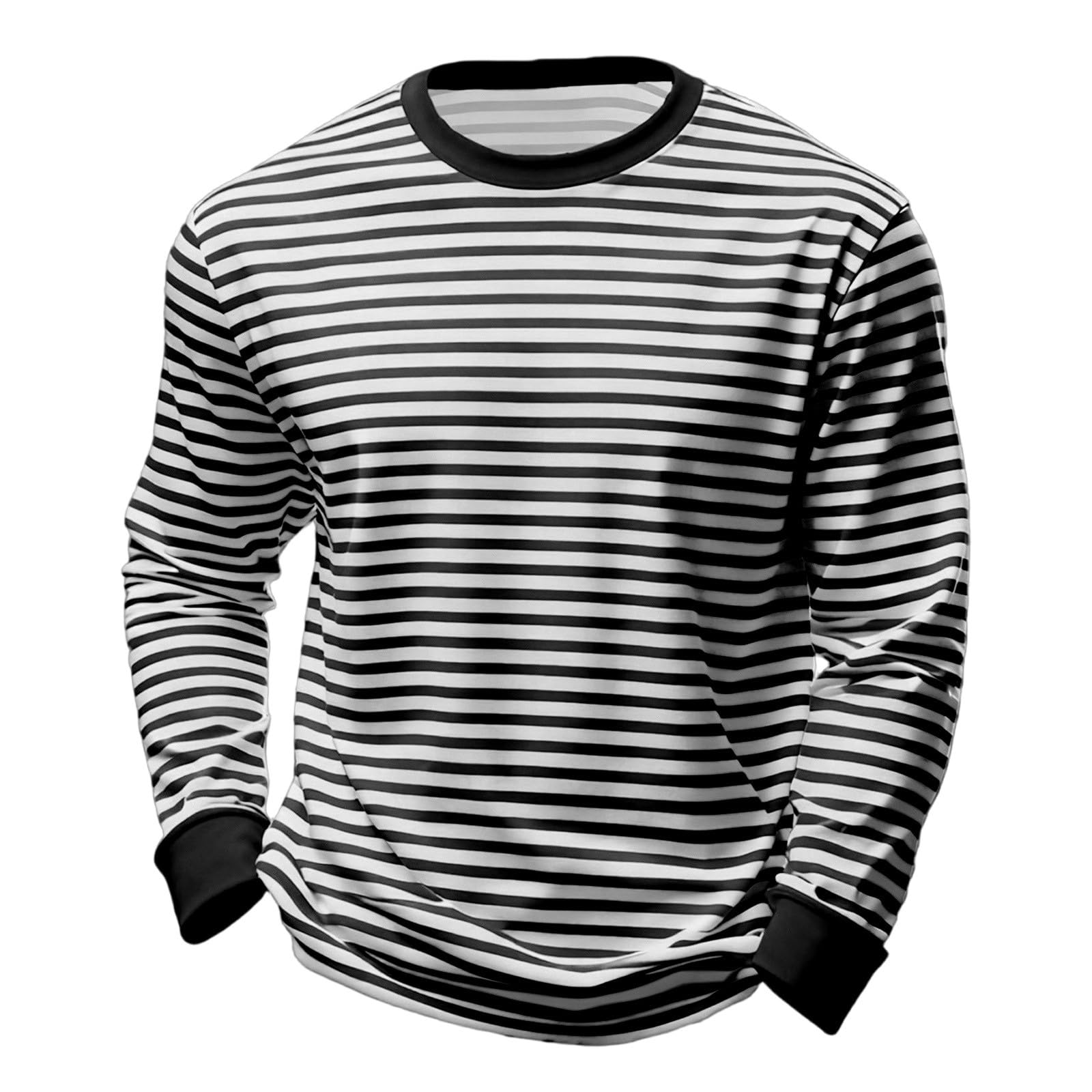 Striped Shirt Men Women Red White Long Sleeve T-Shirt Carnival Long Sleeve T-Shirt Horizontal Stripes Wide Stripes Fine Stripes Crew Neck Leisure Top Striped Shirt Fancy Dress Costumes, black, XXL