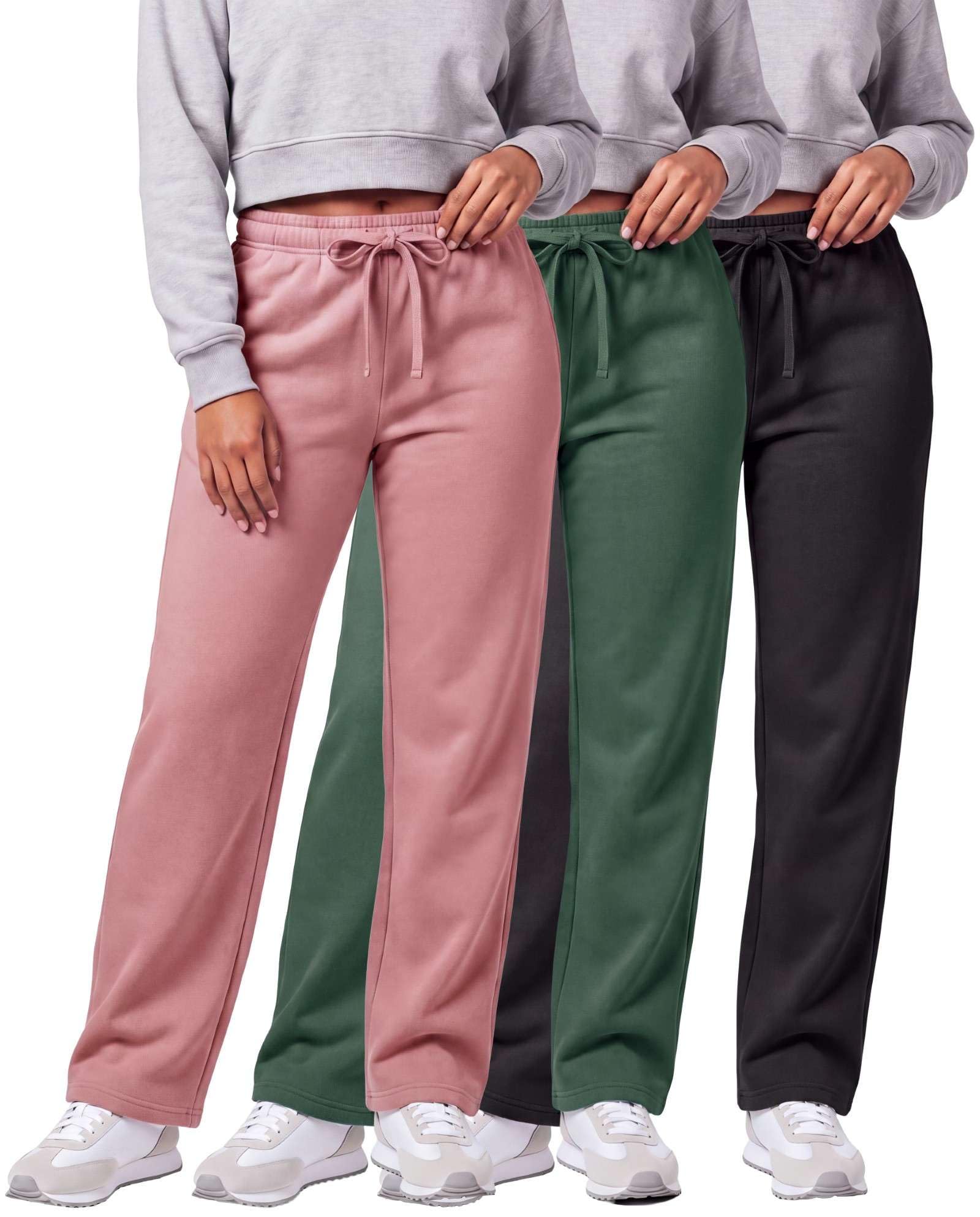 3 Pack Women's Fleece Sweatpants Open Bottom Lounge Sweats Workout Pockets