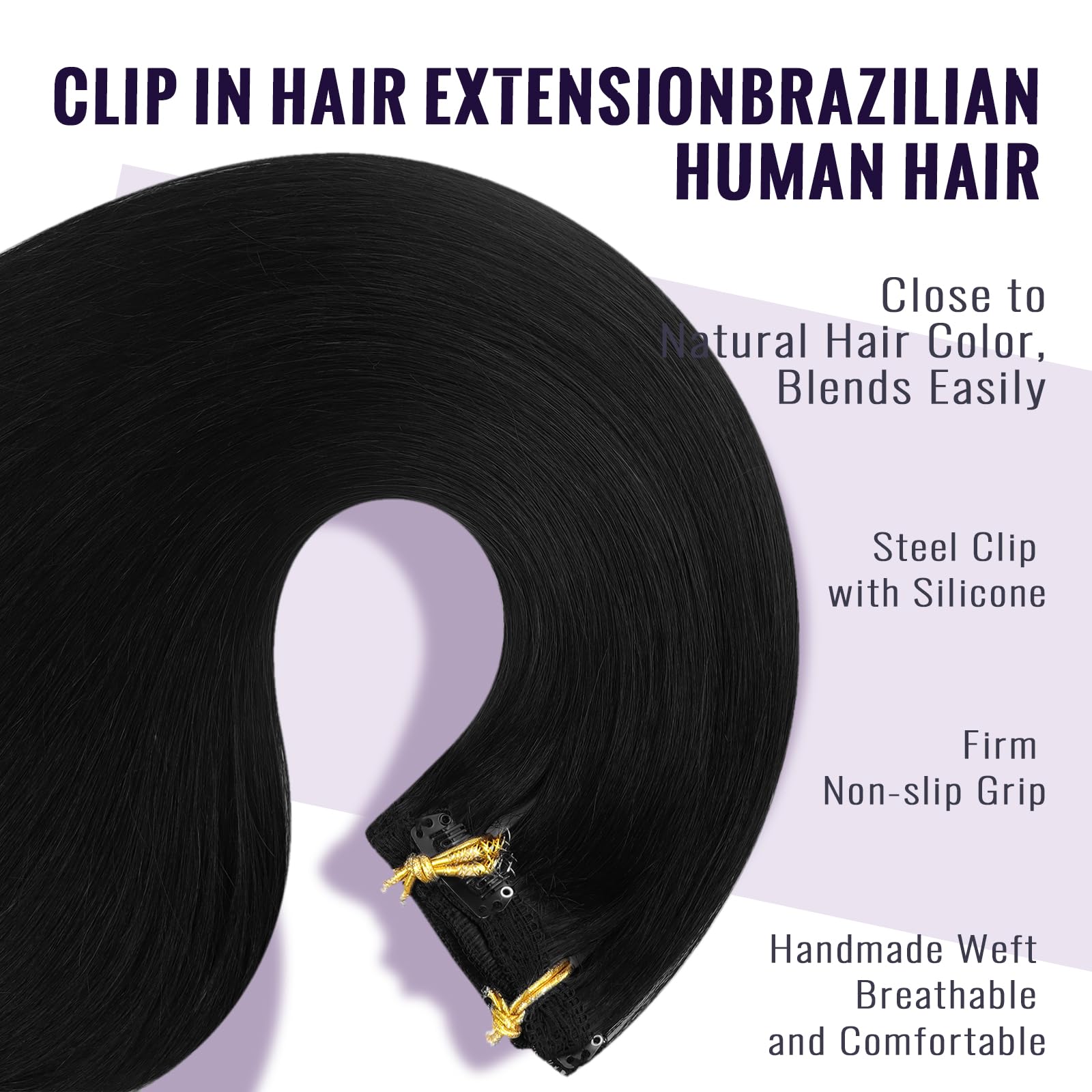 Fshine Extension Capelli Veri Clip 60cm 120g 7pcs Extension Capelli Soave Colore 1 Capelli Umani Comodo Extension Capelli Veri