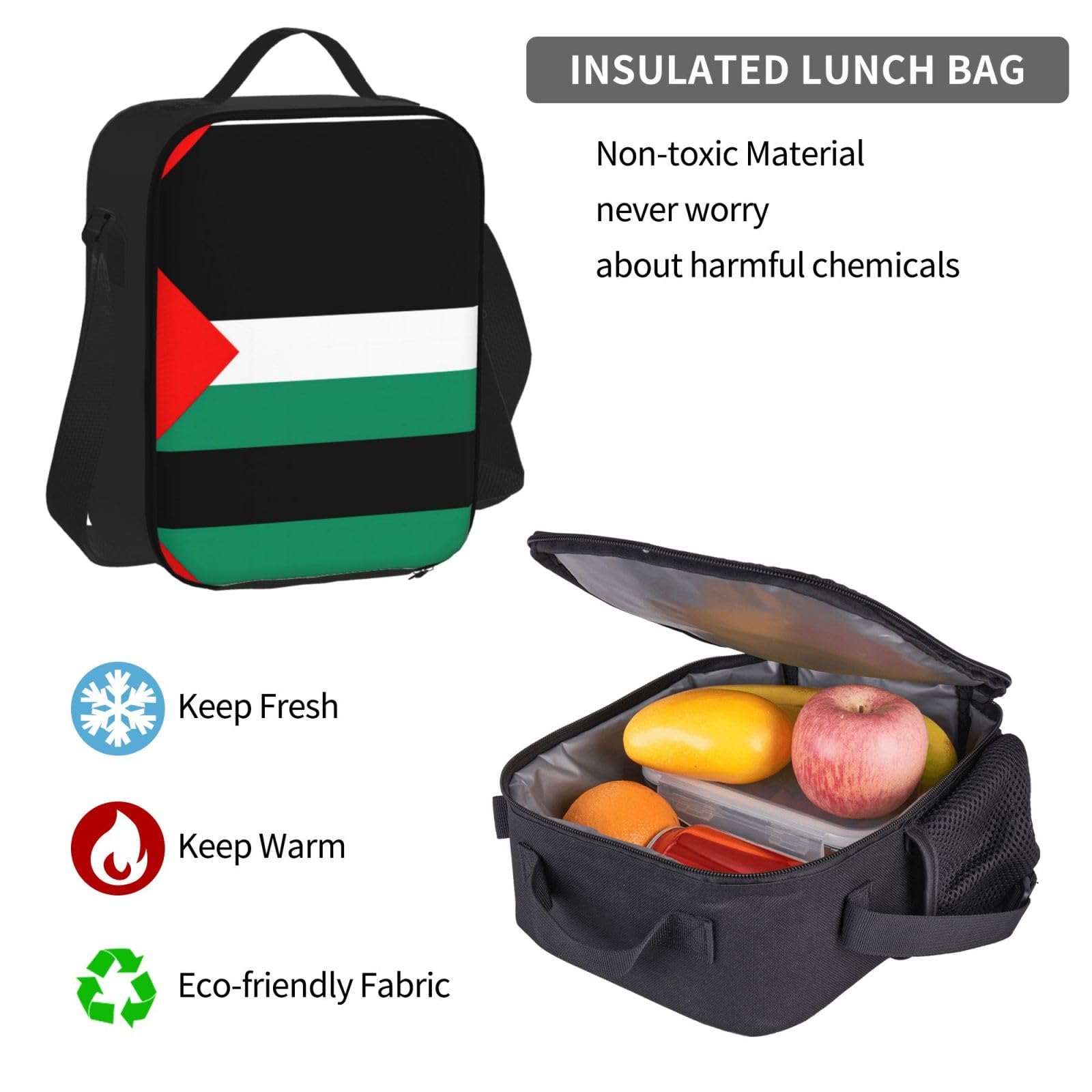 Flaga Palestyny plecak dziecko chłopcy dziewczęta pudełko na lunch szkoła torba zestaw uczniów szkoły student prezent, Czarny, One Size, Bagaż