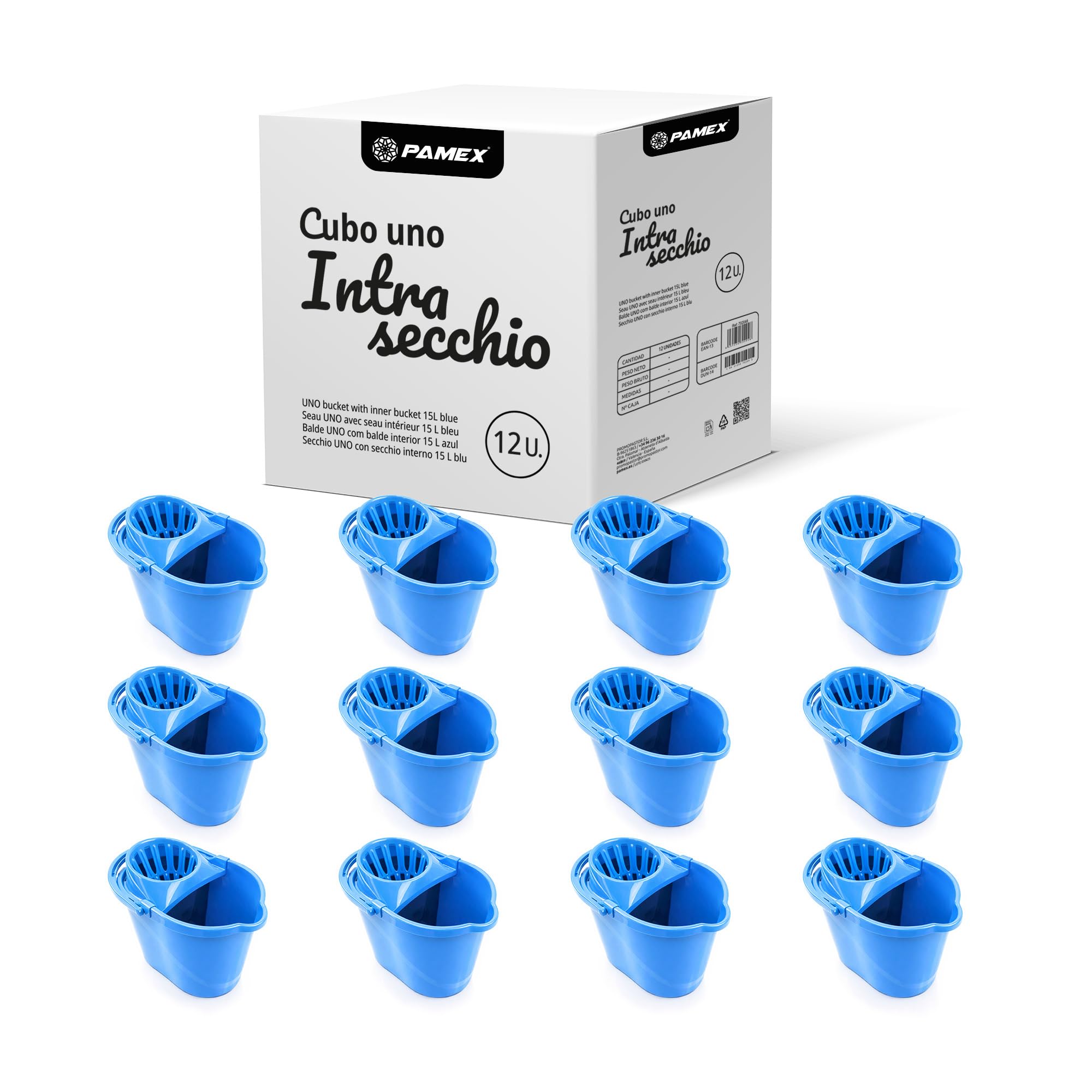 Pamex - Cubo 15l Uno Intrasecchio con Escurridor - 12 Unidades (Azul)