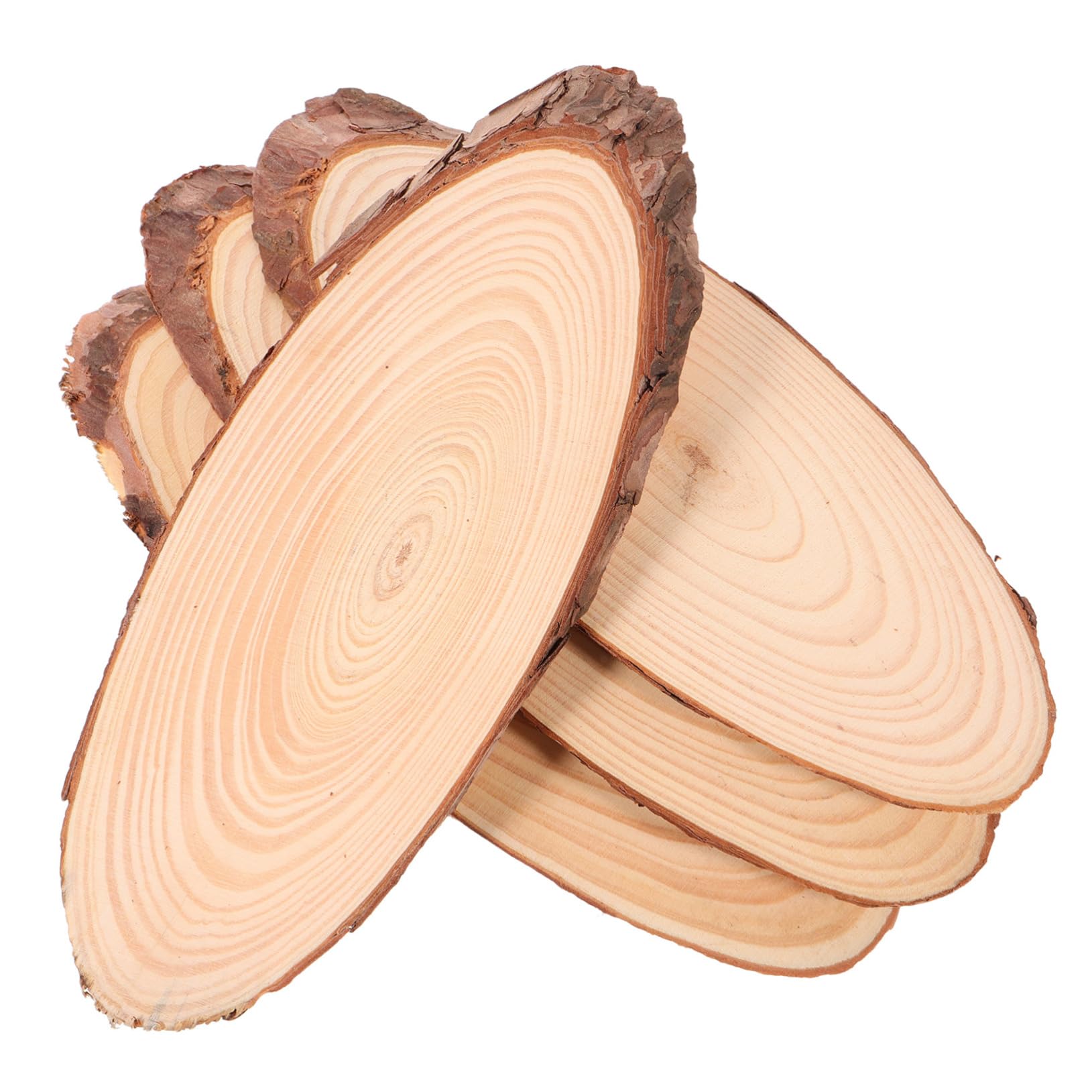 WOONEKY 4 Stücke Ovale Naturholzscheiben mit Rinde Robuste Unbehandelte Holzstücke für Brennkunst DIY Deko Rustikale Hochzeitstafeln Tischuntersetzer Kreative Bastelholzplatten