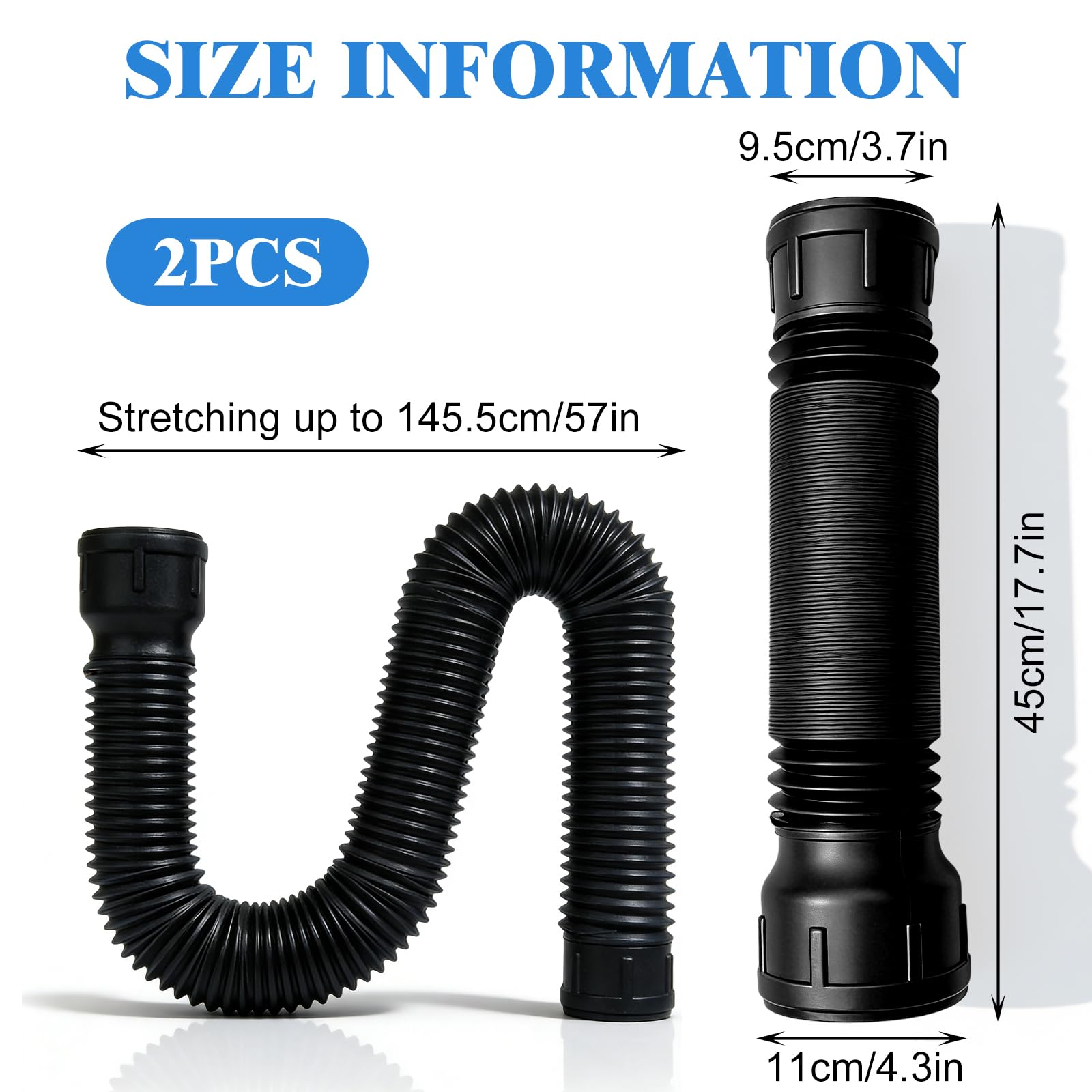 2 pezzi per grondaia, tubo flessibile di scarico, prolunga per grondaia, tubo di scarico 80/100 mm, nero, per case e case da giardino