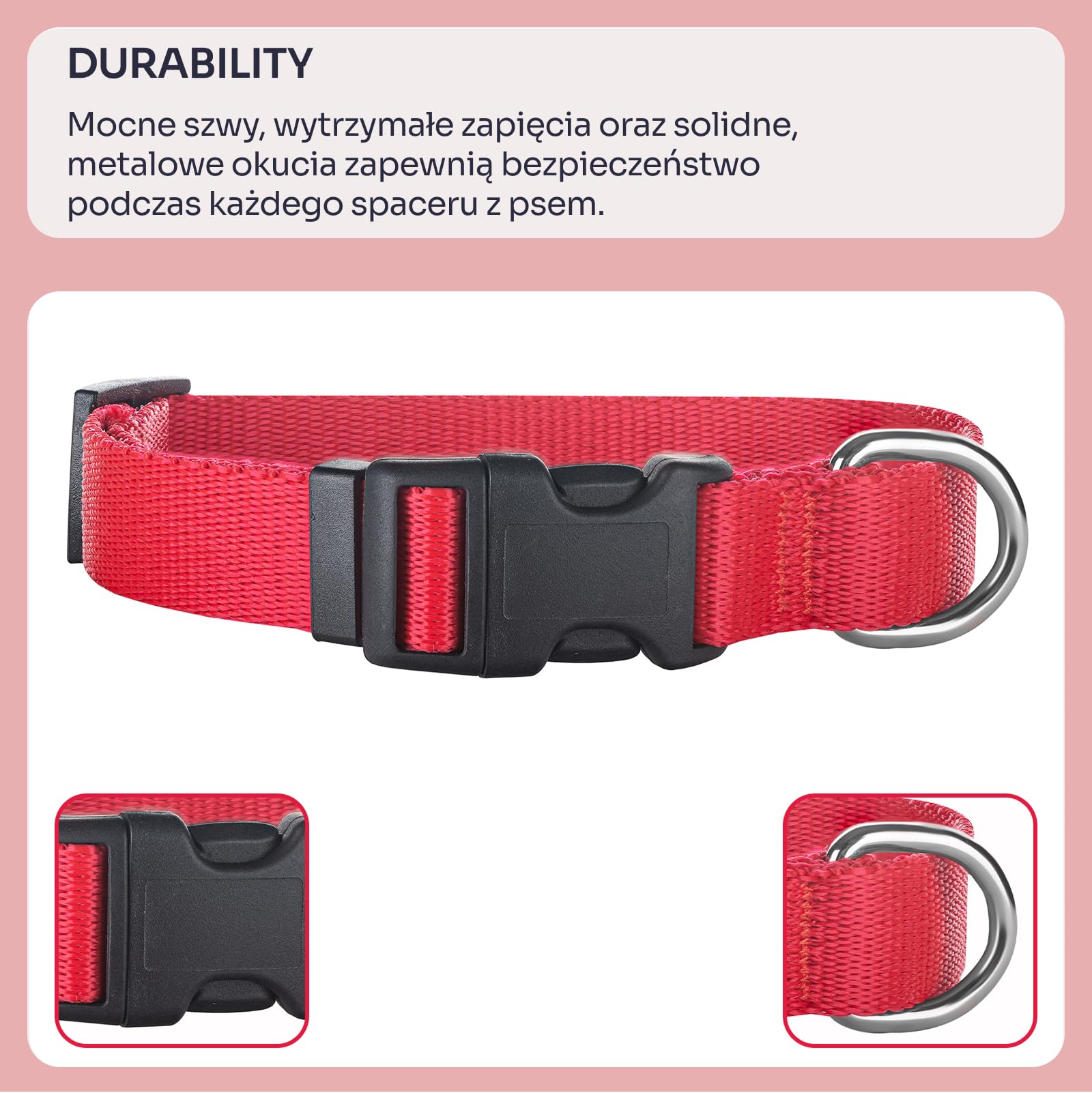 Chaba Obroża dla Średniego Psa | Regulowana 31-53cm | Szerokość 2cm | Materiałowa, Parciana | Lekka | Mocny Zatrzask | NO SHARP | Wytrzymała Taśma | CZERWONA - L