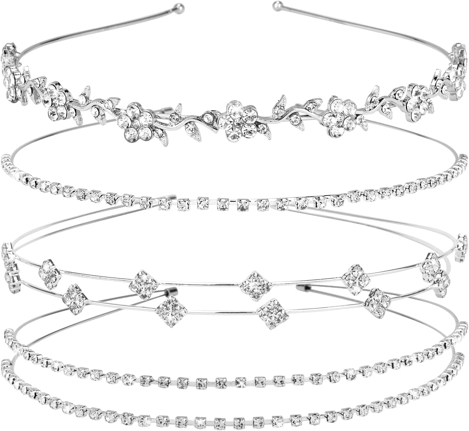 Rhinestone Headband Silver Bridal Wedding Headband Crystal Flower Girl Leaves Crown Metal Hair Band Tiara Prom Hair Accessories for Women Girls