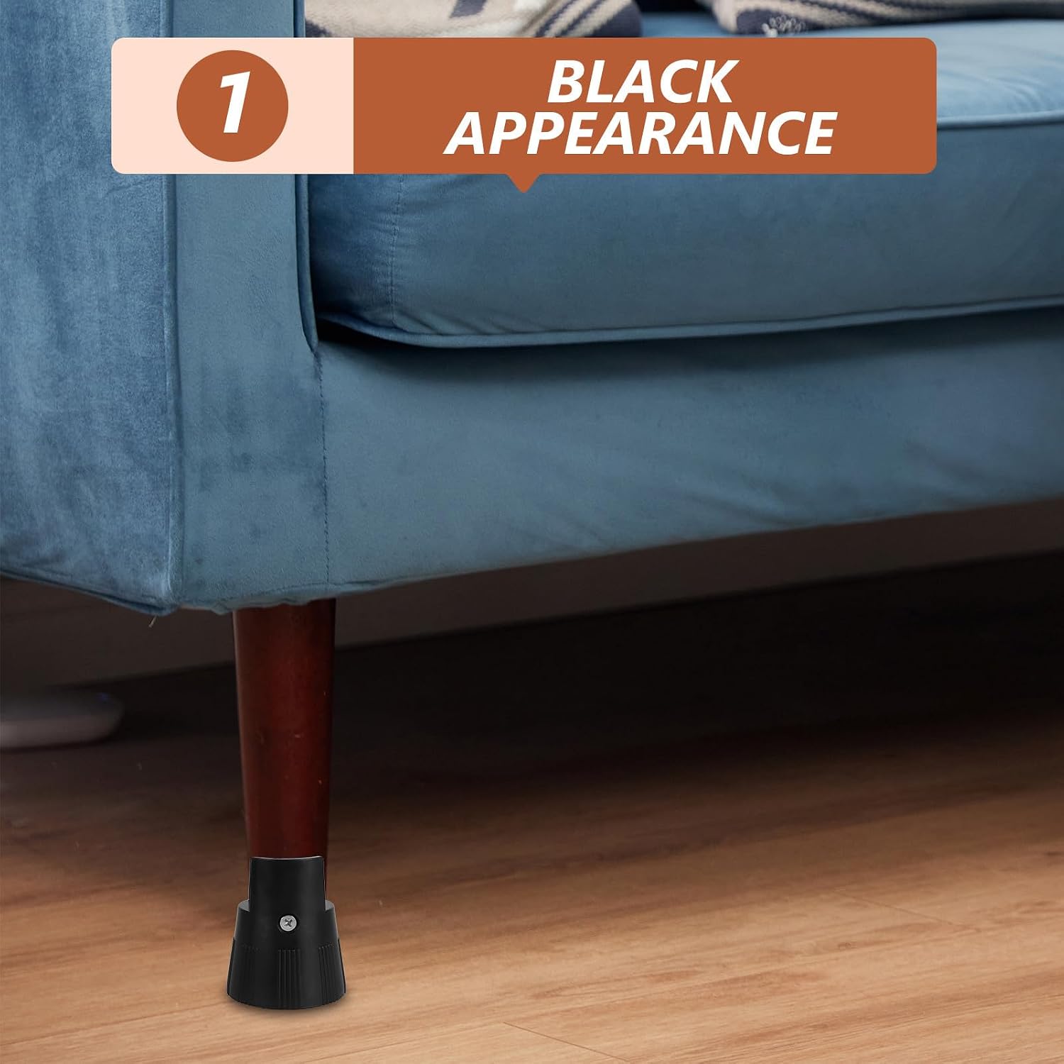 2pcs Furniture Risers Non-Slip Foot Cushion Pads Black | Adjustable Inner Width 1-4.5cm, Height 5.2cm, Plastic Build, for Sofa and Coffee Table