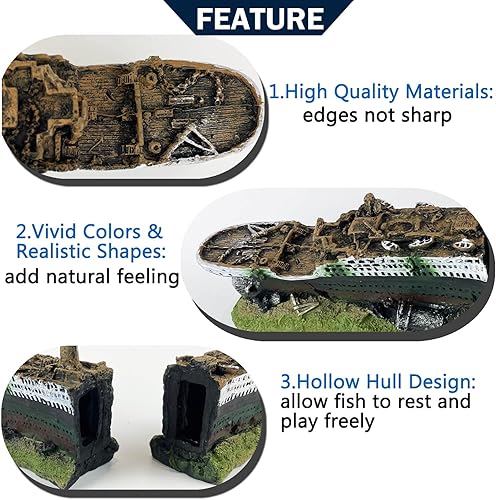 Miniatura 5 de Titanic - Decoración de acuario de naufragio, adorno de acuario de restos de barco para pecera, adorno de barco hundido, decoración respetuosa con