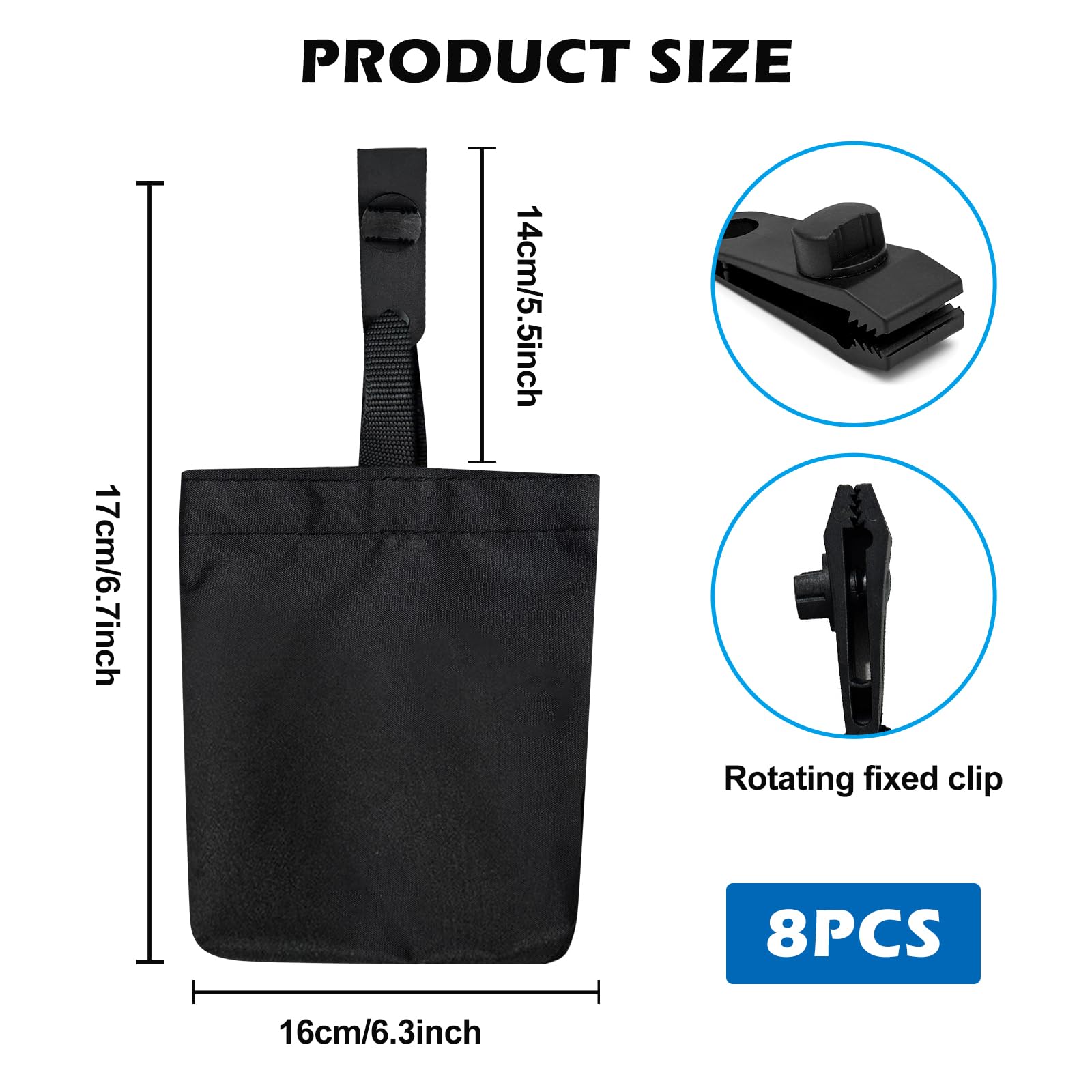 PORFOYO Lot de 8 sacs de sable à remplir pour tonnelle, sacs de sable, petits poids de tonnelle, avec clips de fixation, ensemble de sacs à eau pour protection contre le vent, lestage