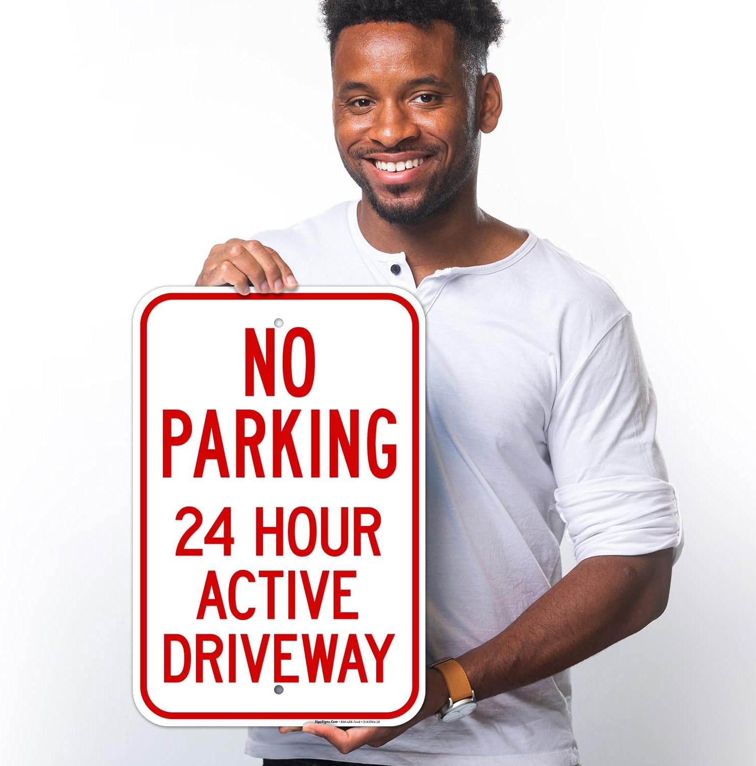 No Parking 24 Hour Active Driveway Sign, 12x18 Inches, Rust Free .063 Aluminum, Fade Resistant, Made in USA