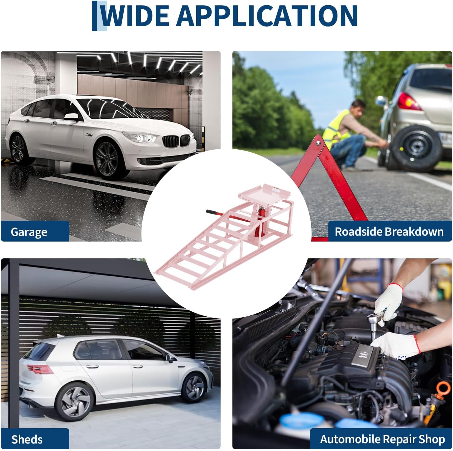 Heavy Duty Hydraulic Car Ramps–5T/11,000 lbs Steel Lift for Oil Changes & Garage Repairs–Adjustable Height 9.4"-13.34", Low Profile, Portable Service Ramps for Trucks & Low Cars, Pink