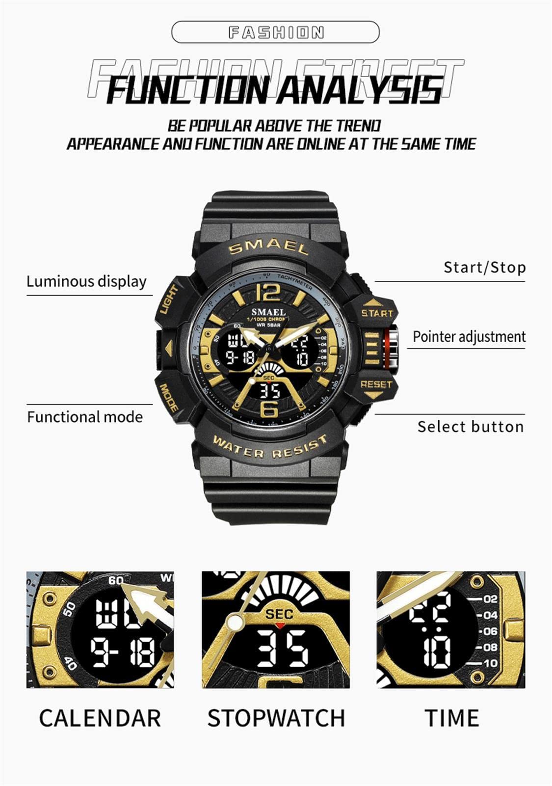 Sport Montre Bracelet Hommes Digital 50M Etanche LED Double Temps Analogique Quartz Mode Outdoor Militaire Tactique Montres Homme
