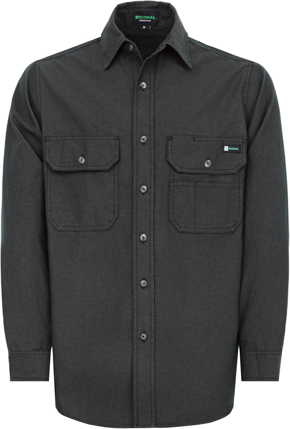 BOCOMAL Men's Work Shirts Button Down Long Sleeve Relaxed Fit - Lightweight 100% Cotton Chambray, EX-Soft, Utility Pockets