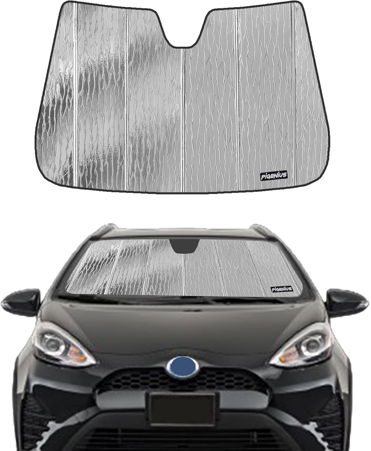 Windshield Sunshade for Toyota Prius C 2012-2019 (Subcompact / NHP10), Reversible Silver/Black