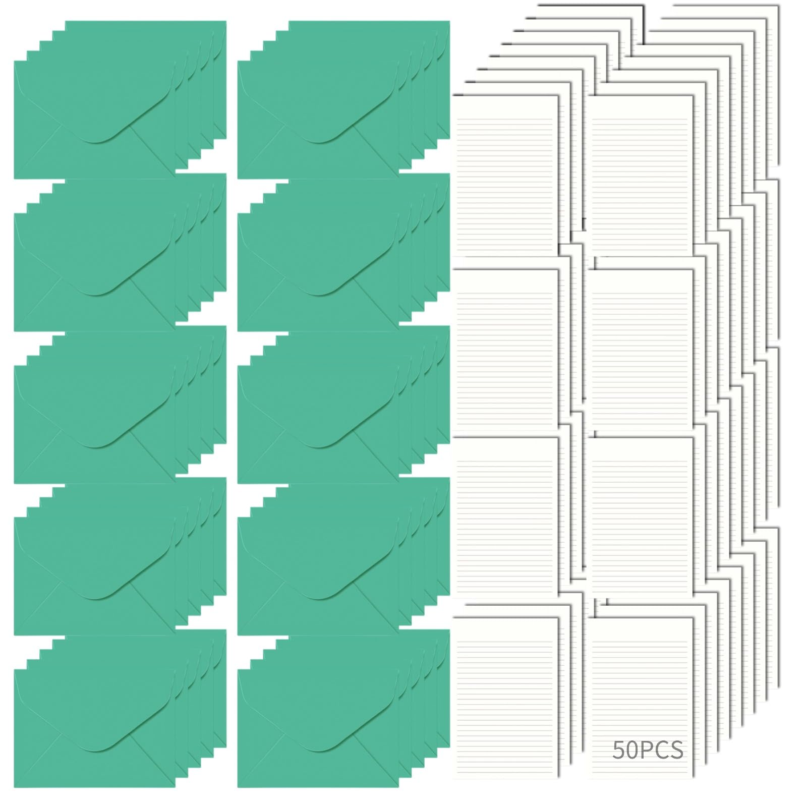 Briefpapier und Umschläge Set, 50 Stk. Weihnachtsgrüne Umschläge mit weißem Schreibpapier, 16 x 11,3 cm, für Grußkarten, Einladungen, Liebesbriefe