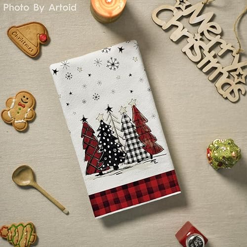 Miniatura 4 de Artoid Mode Juego de 2 toallas de cocina de Navidad con texto en inglés Merry Christmas de color negro y rojo, 18 x 26 pulgadas, diseño de árboles