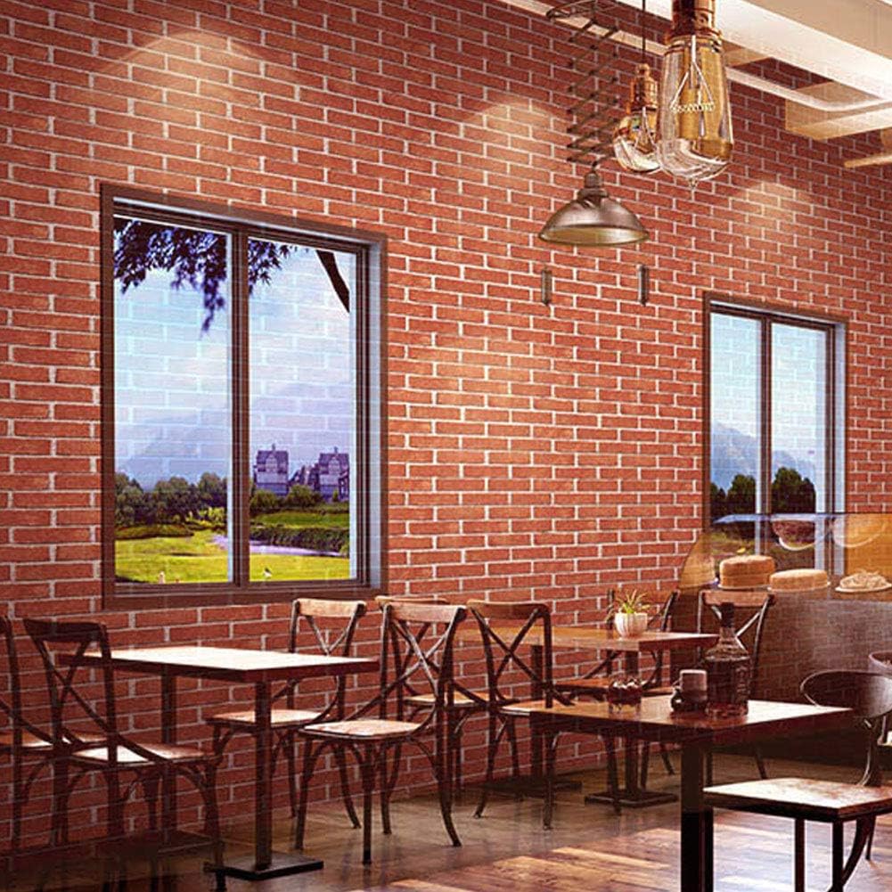 Lependor 17.7" X 393" Decorative Wallpaper Self-Adhesive Wall Paper Lengthen Red Brick Printed Stick Paper Easy to Apply Peel and Stick - 17.71" X 32.8 ft