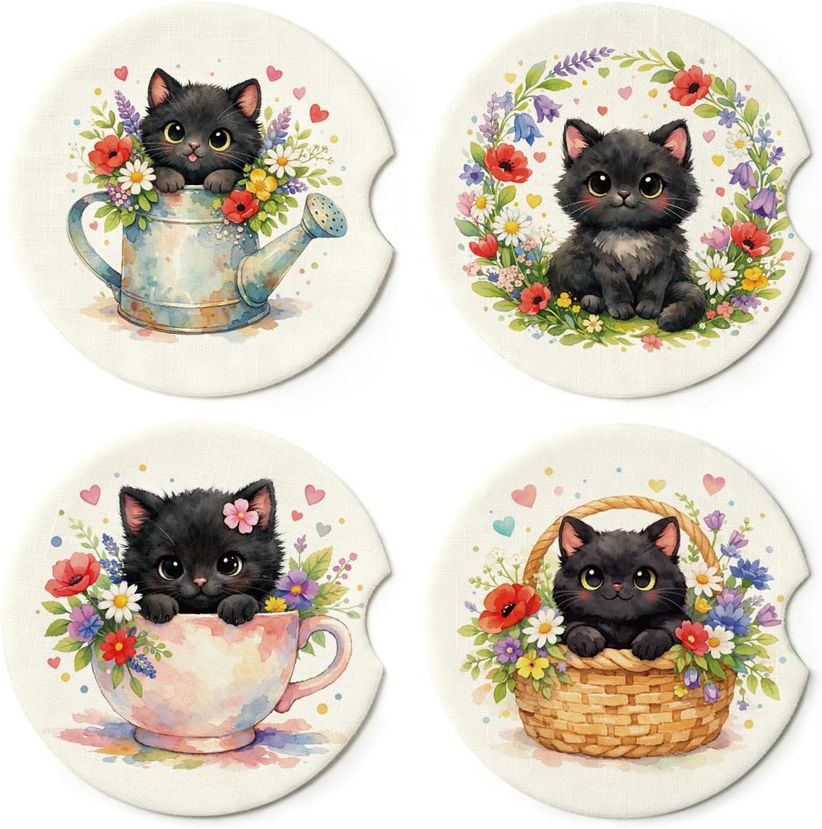 iRudyard 4Pcs Car Coasters Cute Absorbent Anti Slip Rubber 2.8×2.8 Inches