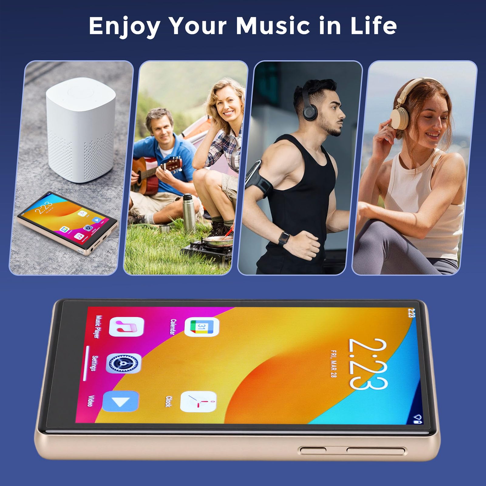 Jiawu Lettore MP3 con Bluetooth 5.0, Lettore Musicale Digitale Touchscreen da 5,0" per Amanti della Musica, 3 GB di RAM, connettività WiFi, Spazio di Archiviazione da 32 GB (GOLD)