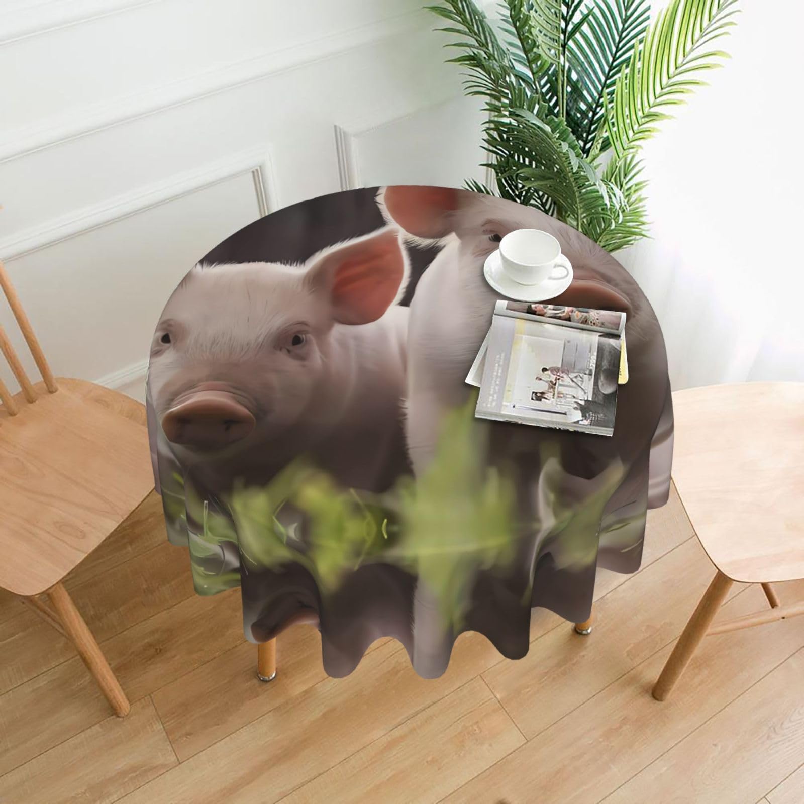 ZHAOUR Cute Pig Print Round Washable Tablecloth – Table Cover