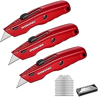 WORKPRO Premium Retractable Utility Knife Heavy Duty Box Cutter, All-Metal Quick-Change Blades, 3-Pack + 10 Extra Blades