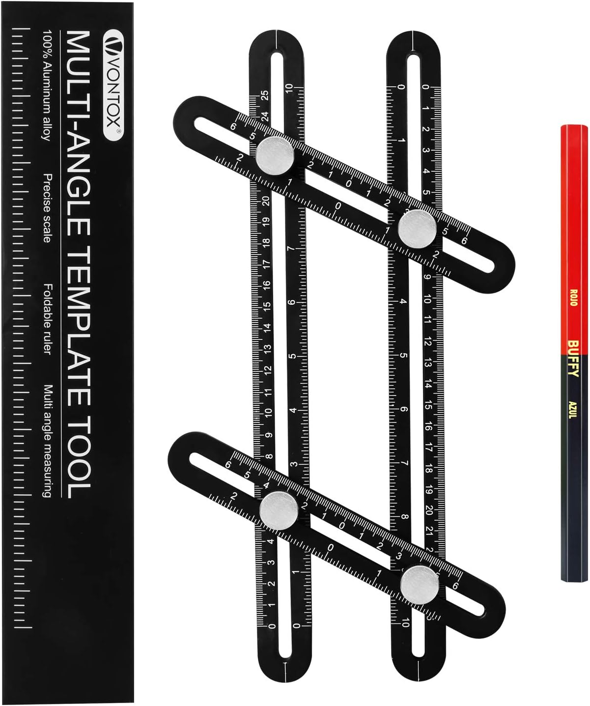 Template Tool, V VONTOX Angle Measuring Ruler, Premium Aluminium Alloy Multi Angle Measuring Tool, Adjustable and Durable Ruler for Builders, Roofers, Tilers, DIYers
