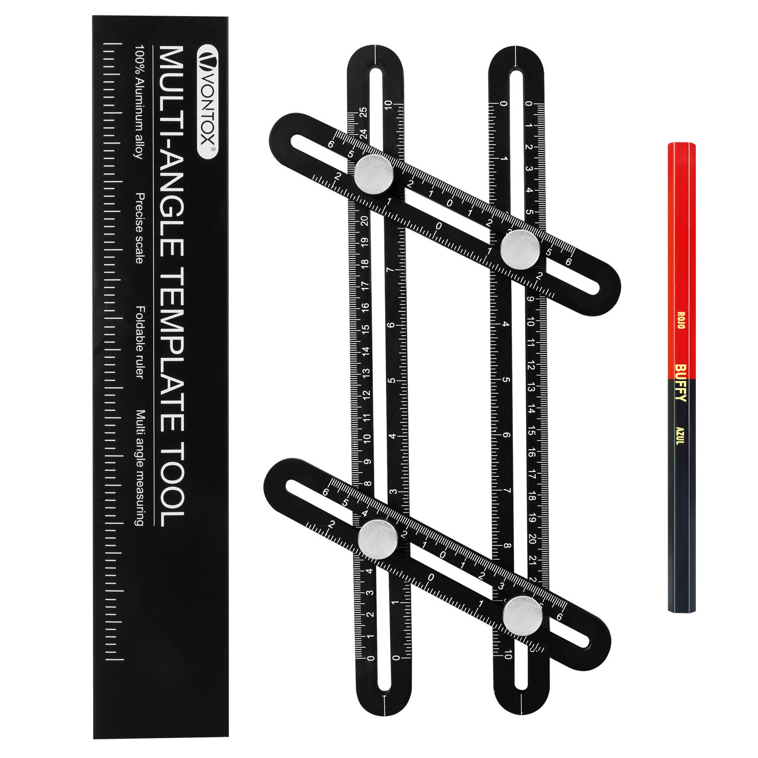 Template Tool, V VONTOX Angle Measuring Ruler, Premium Aluminium Alloy Multi Angle Measuring Tool, Adjustable and Durable Ruler for Builders, Roofers, Tilers, DIYers