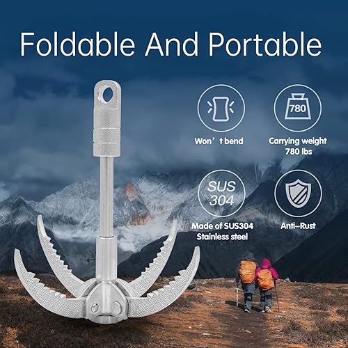 Miniatura 5 de Material fuerte y duradero, amplia gama de usos al aire libre, garras plegables para un fácil agarre, compacto y apto para viajes, cuerda de nailon